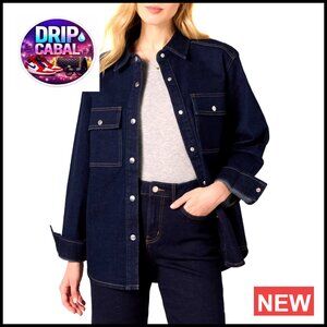 Oversized Heavyweight Denim Shirt Jacket for Women, Relaxed Fit Layering Piece